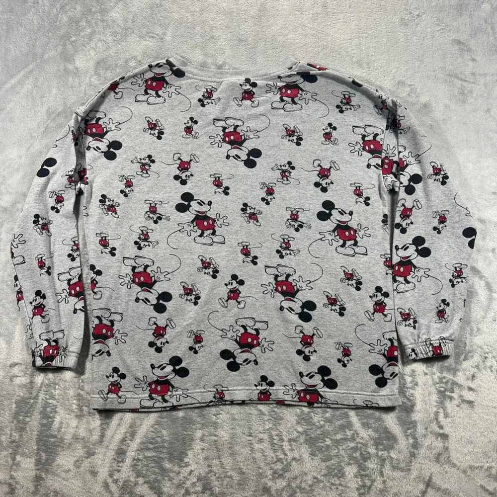 DISNEY Mickey Mouse Pajama Set Womens Small Gray All Over Print PJs Cozy - Picture 3 of 16